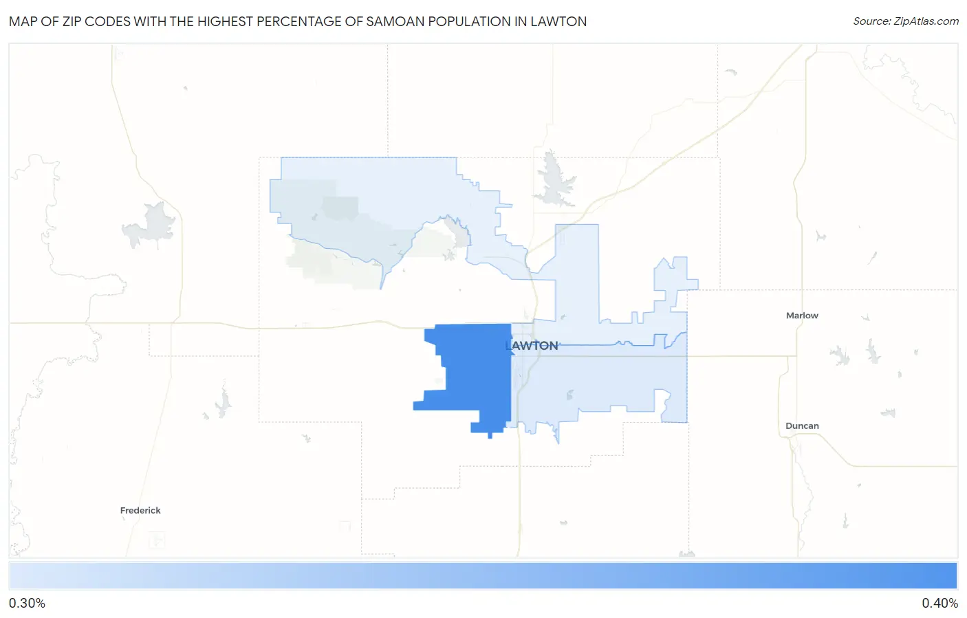 Zip Codes with the Highest Percentage of Samoan Population in Lawton Map
