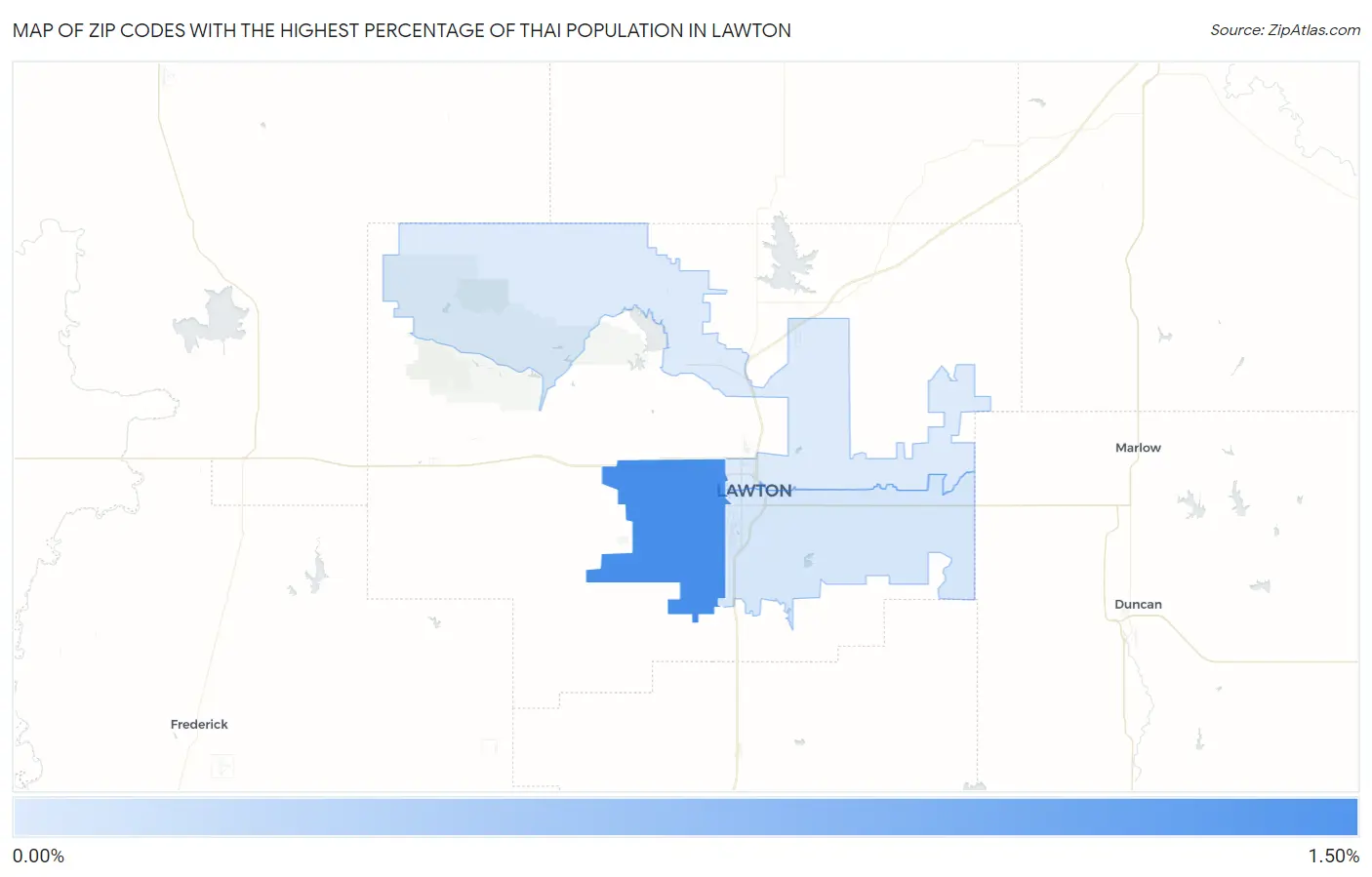 Zip Codes with the Highest Percentage of Thai Population in Lawton Map