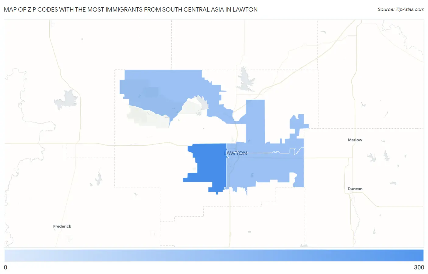 Zip Codes with the Most Immigrants from South Central Asia in Lawton Map