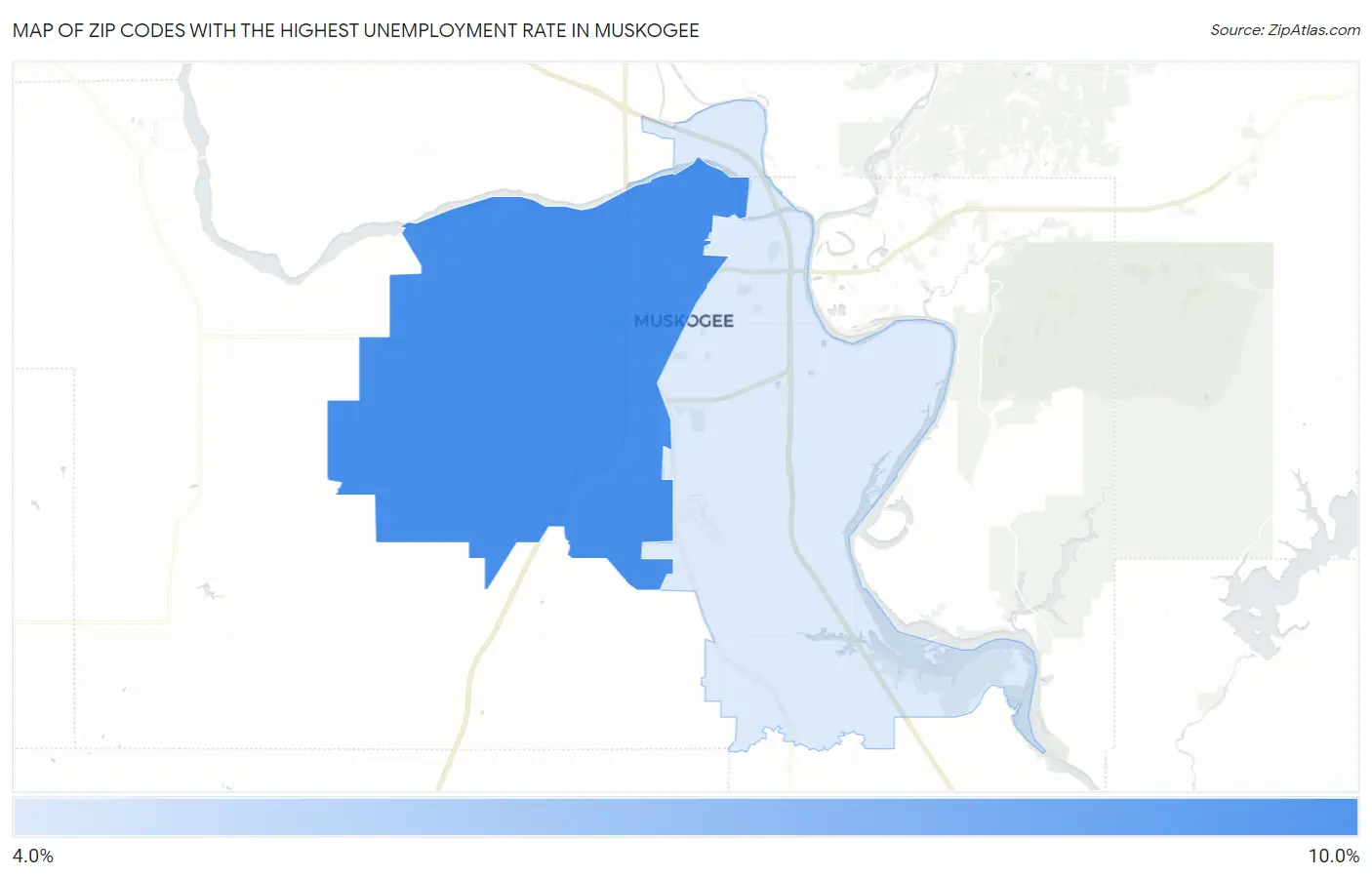 Zip Codes with the Highest Unemployment Rate in Muskogee Map