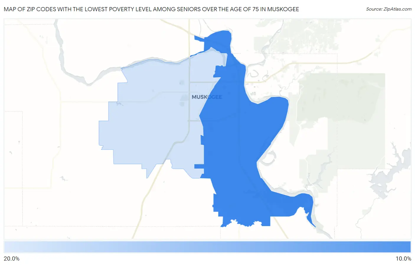 Zip Codes with the Lowest Poverty Level Among Seniors Over the Age of 75 in Muskogee Map
