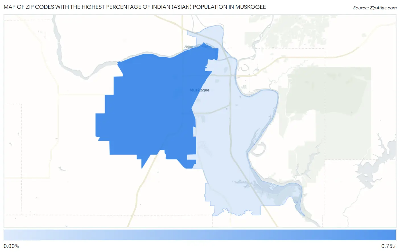 Zip Codes with the Highest Percentage of Indian (Asian) Population in Muskogee Map