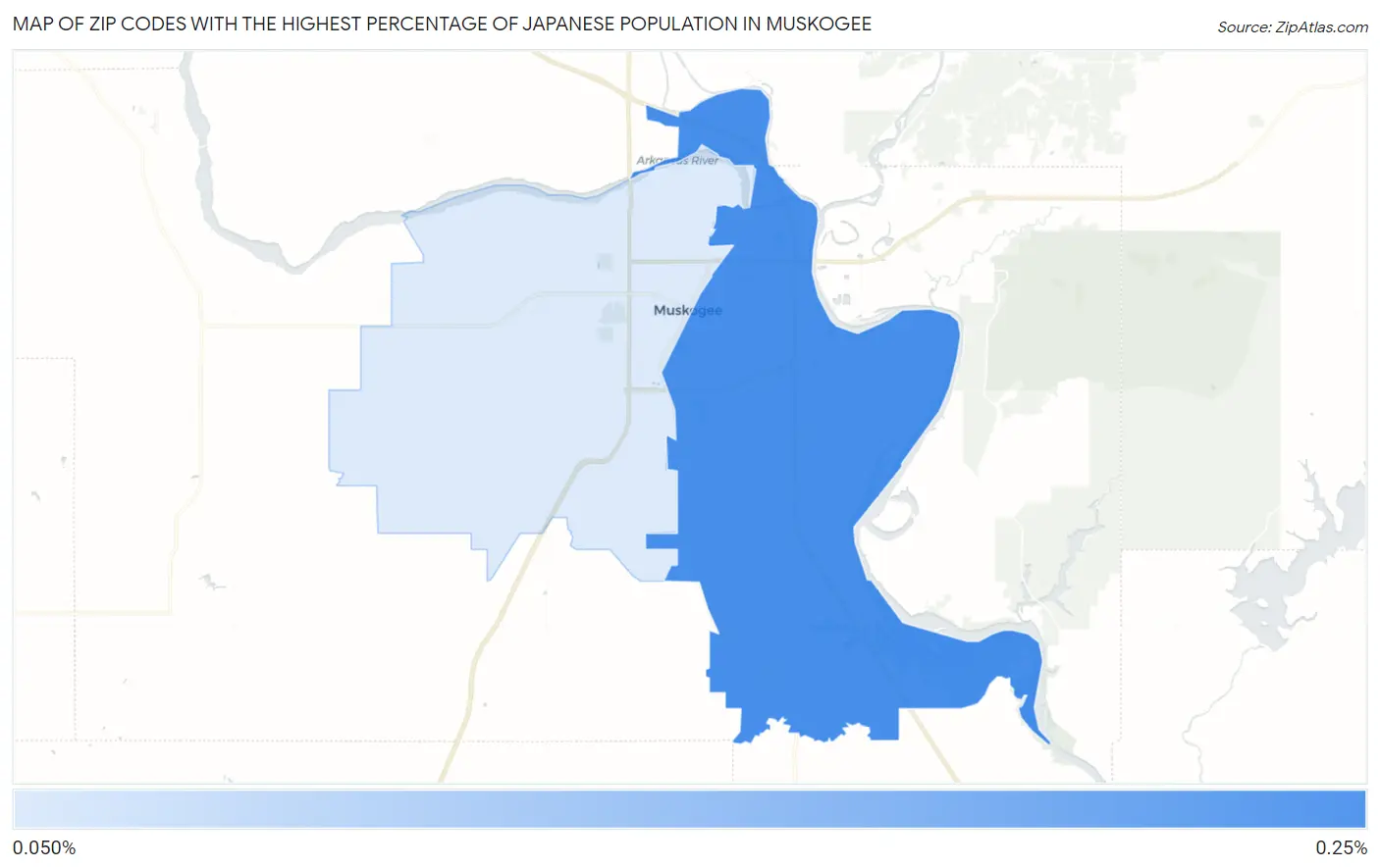 Zip Codes with the Highest Percentage of Japanese Population in Muskogee Map