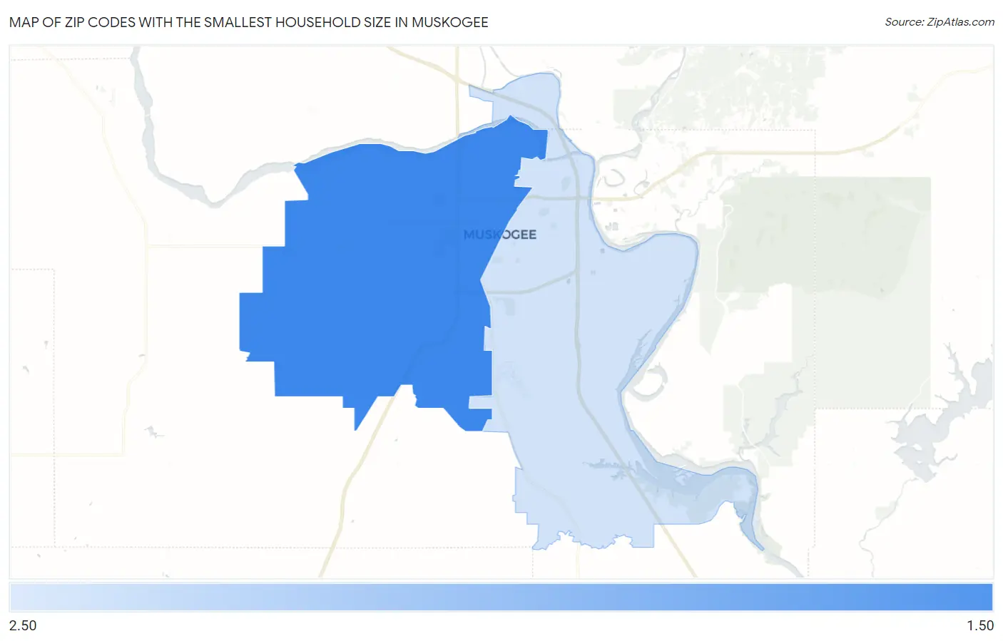 Zip Codes with the Smallest Household Size in Muskogee Map