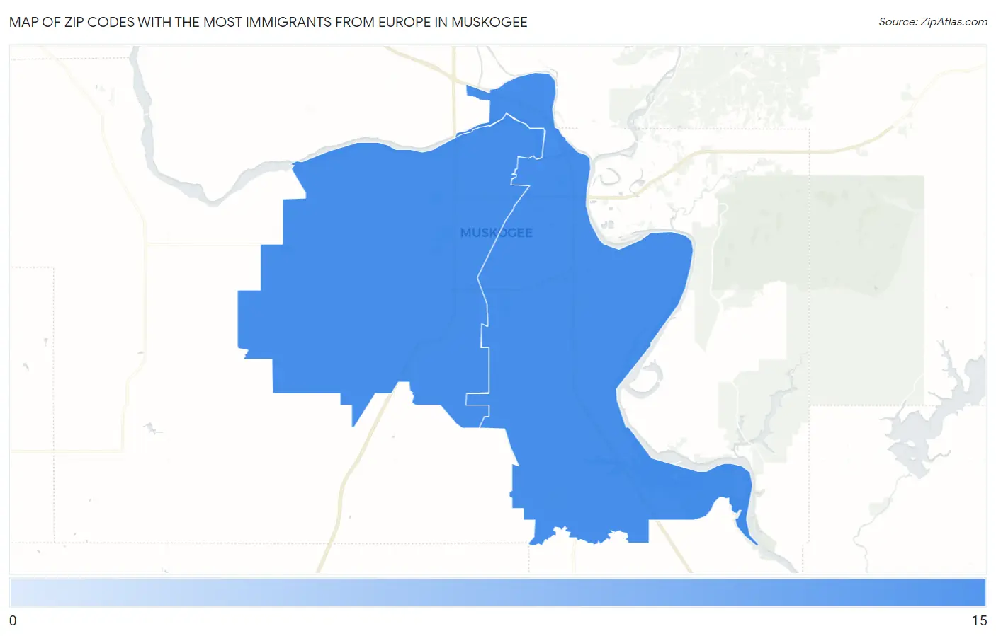 Zip Codes with the Most Immigrants from Europe in Muskogee Map