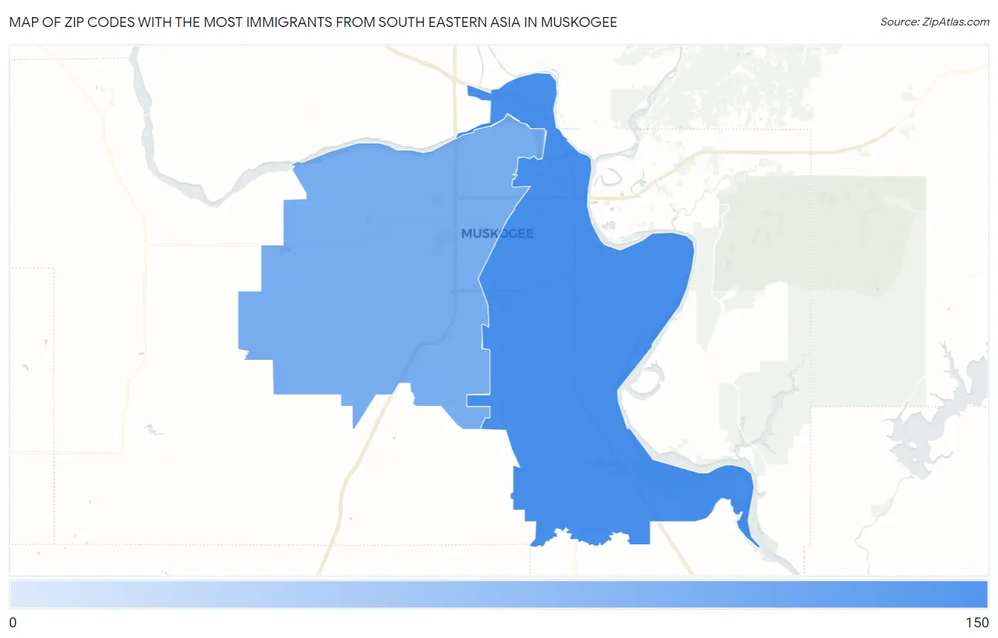 Zip Codes with the Most Immigrants from South Eastern Asia in Muskogee Map