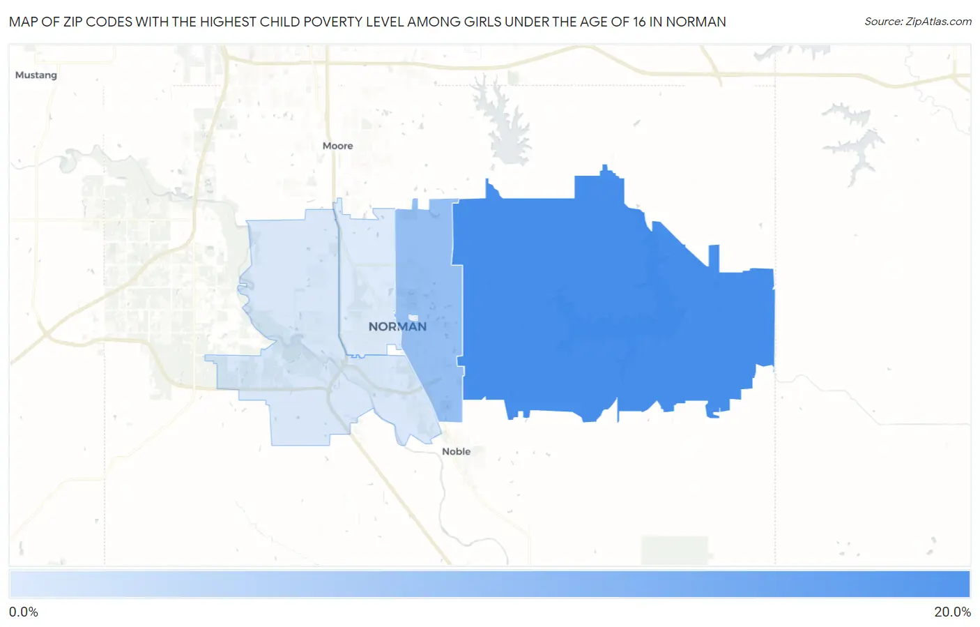 Zip Codes with the Highest Child Poverty Level Among Girls Under the Age of 16 in Norman Map
