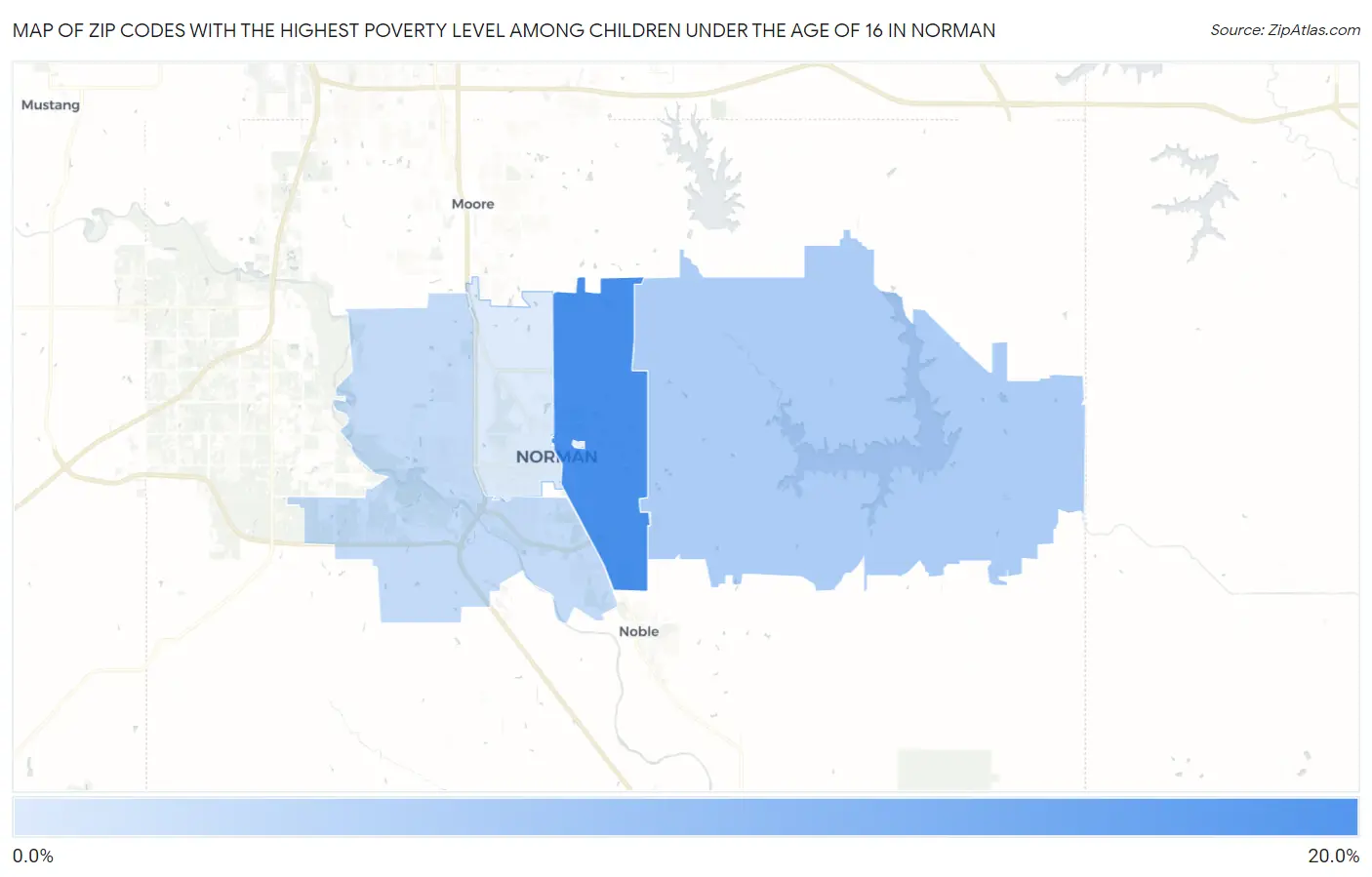 Zip Codes with the Highest Poverty Level Among Children Under the Age of 16 in Norman Map