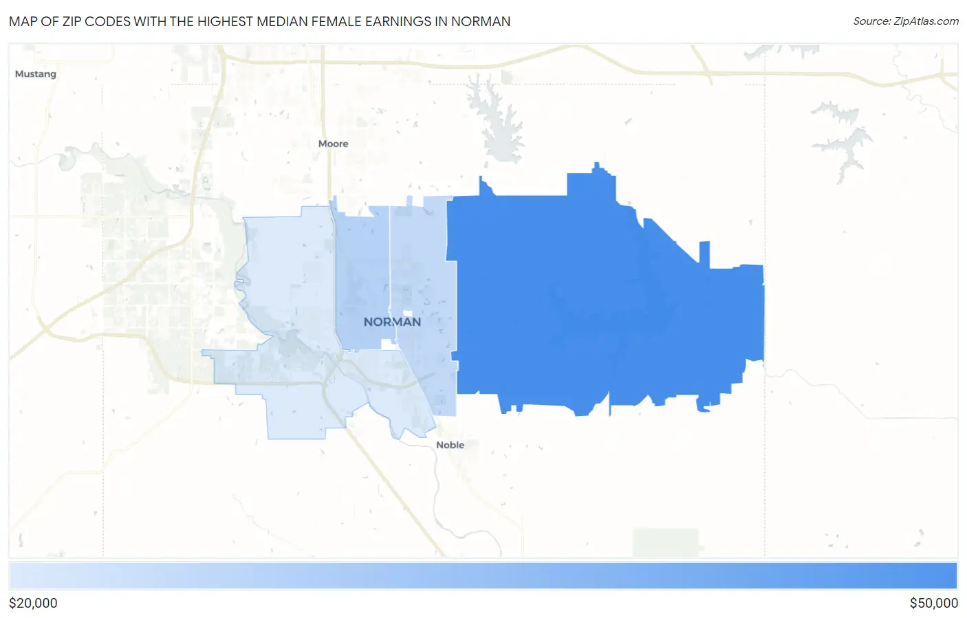 Zip Codes with the Highest Median Female Earnings in Norman Map