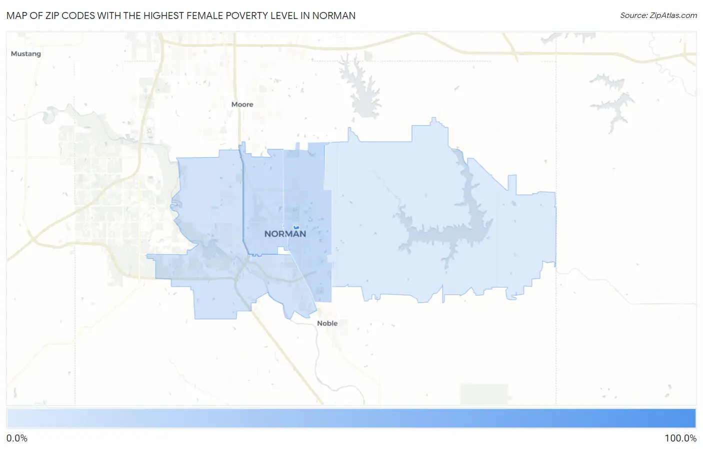 Zip Codes with the Highest Female Poverty Level in Norman Map