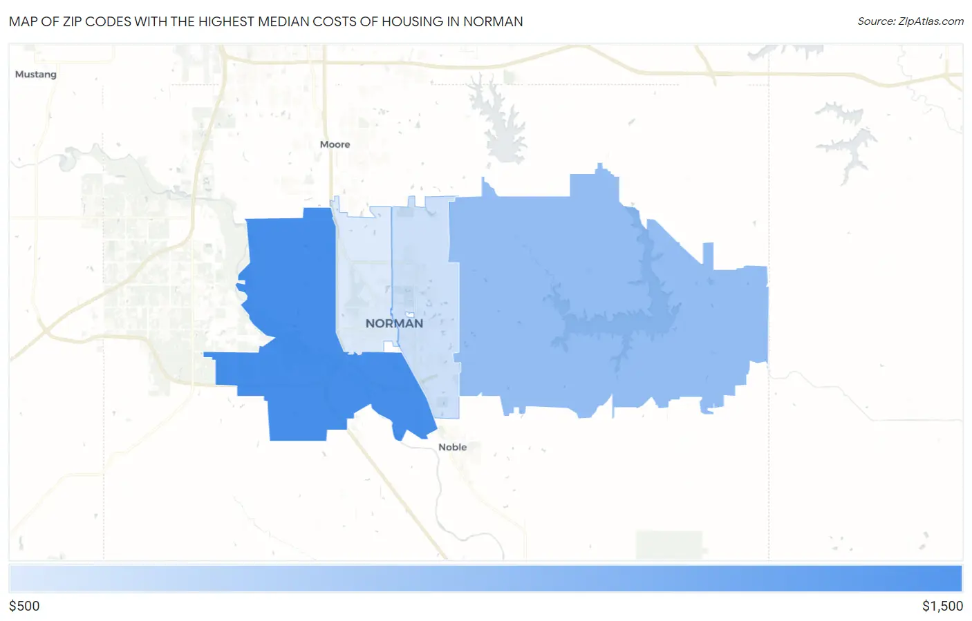 Zip Codes with the Highest Median Costs of Housing in Norman Map