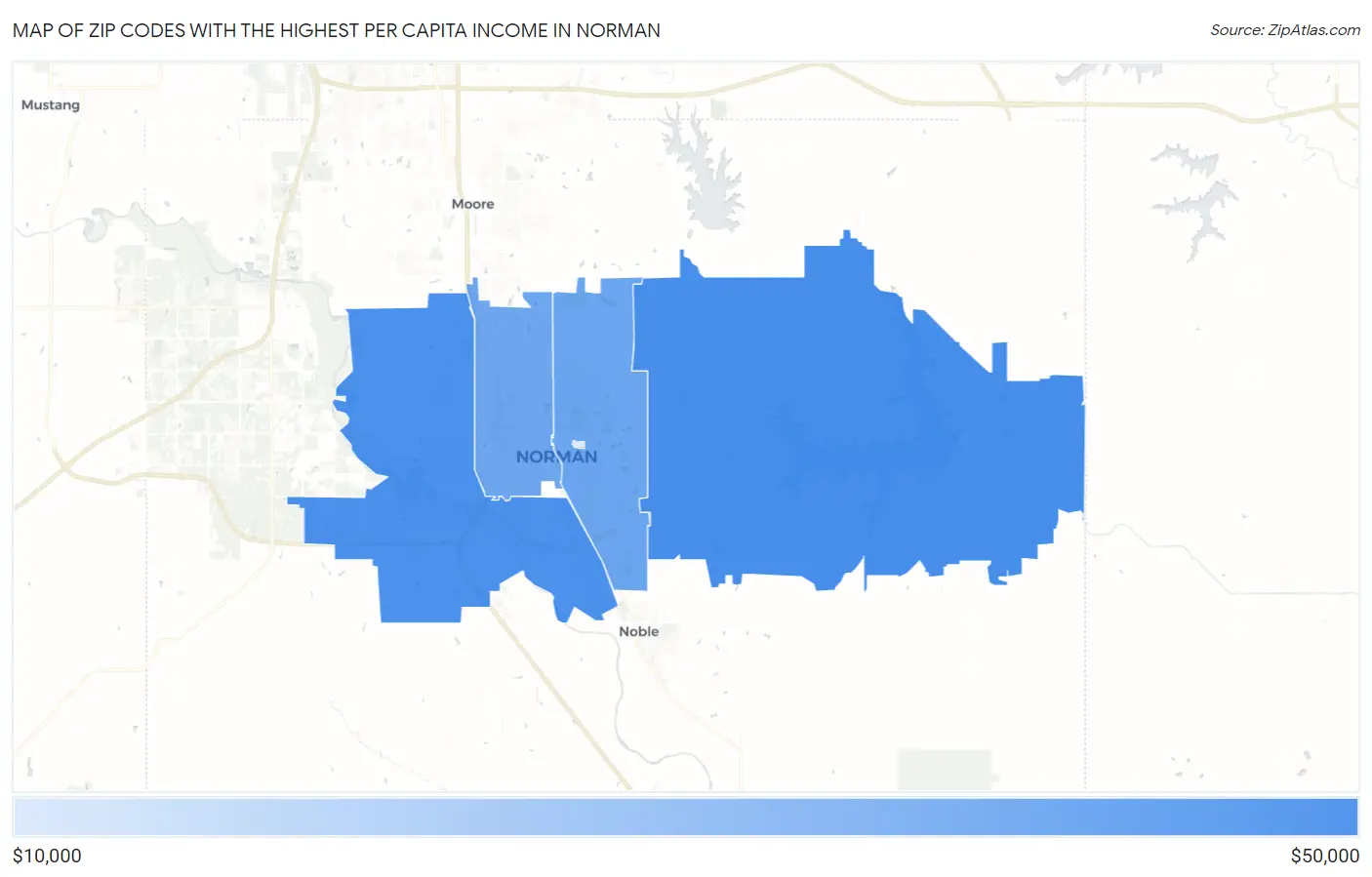 Zip Codes with the Highest Per Capita Income in Norman Map