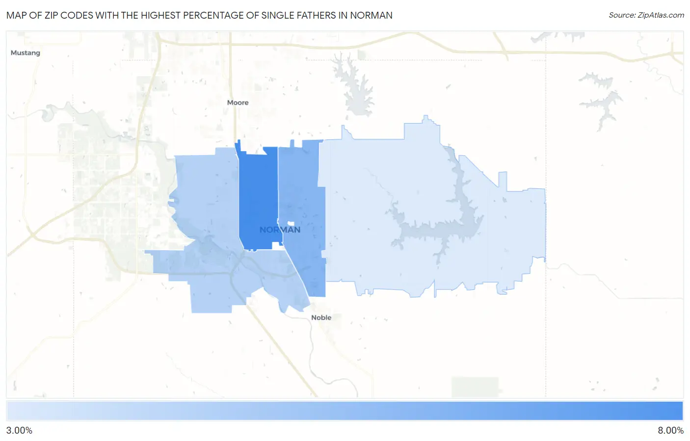 Zip Codes with the Highest Percentage of Single Fathers in Norman Map