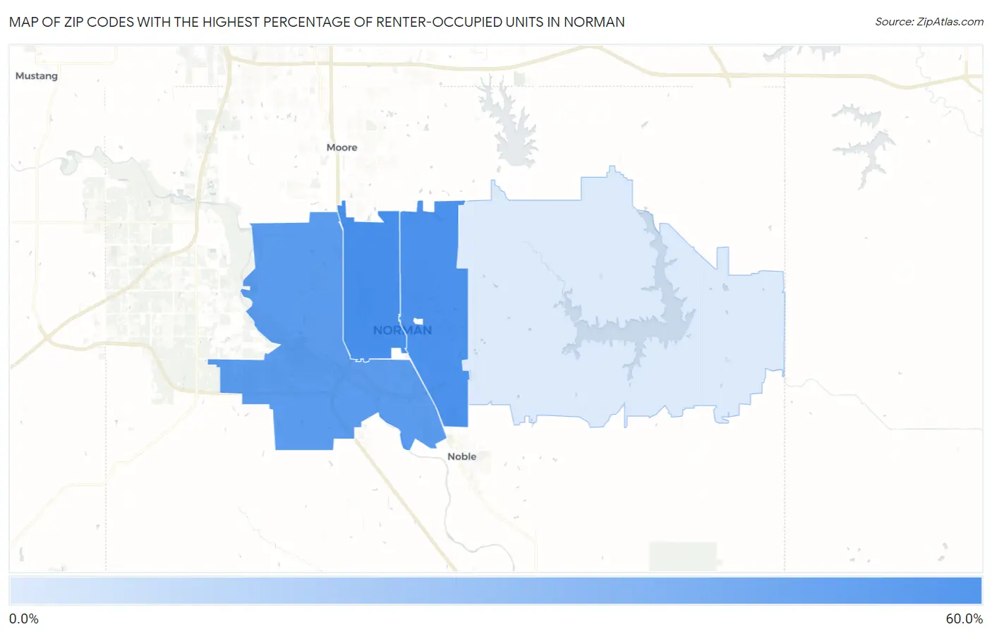 Zip Codes with the Highest Percentage of Renter-Occupied Units in Norman Map