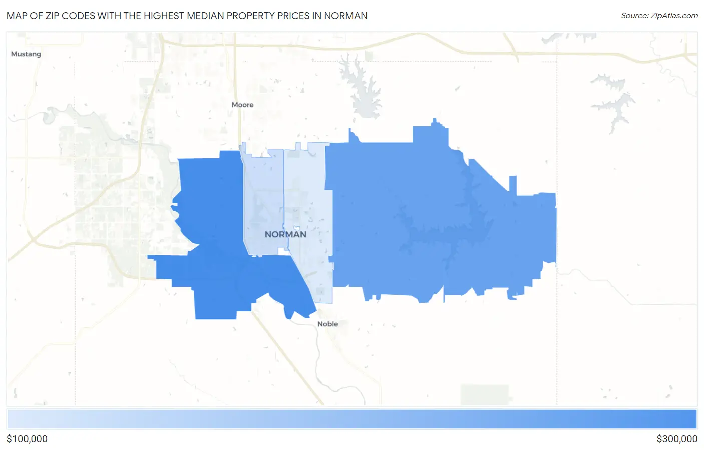 Zip Codes with the Highest Median Property Prices in Norman Map