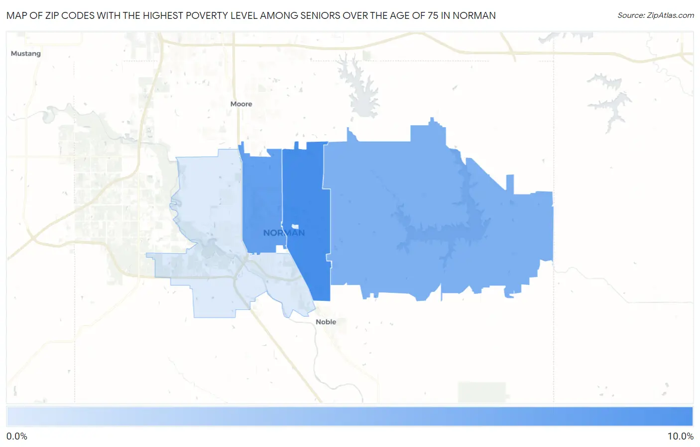 Zip Codes with the Highest Poverty Level Among Seniors Over the Age of 75 in Norman Map