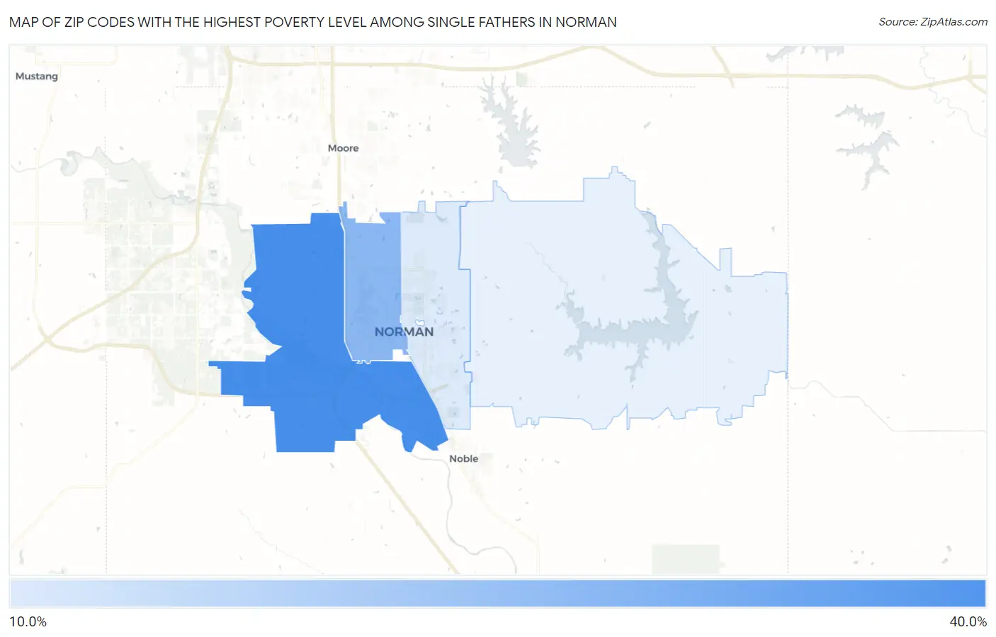 Zip Codes with the Highest Poverty Level Among Single Fathers in Norman Map