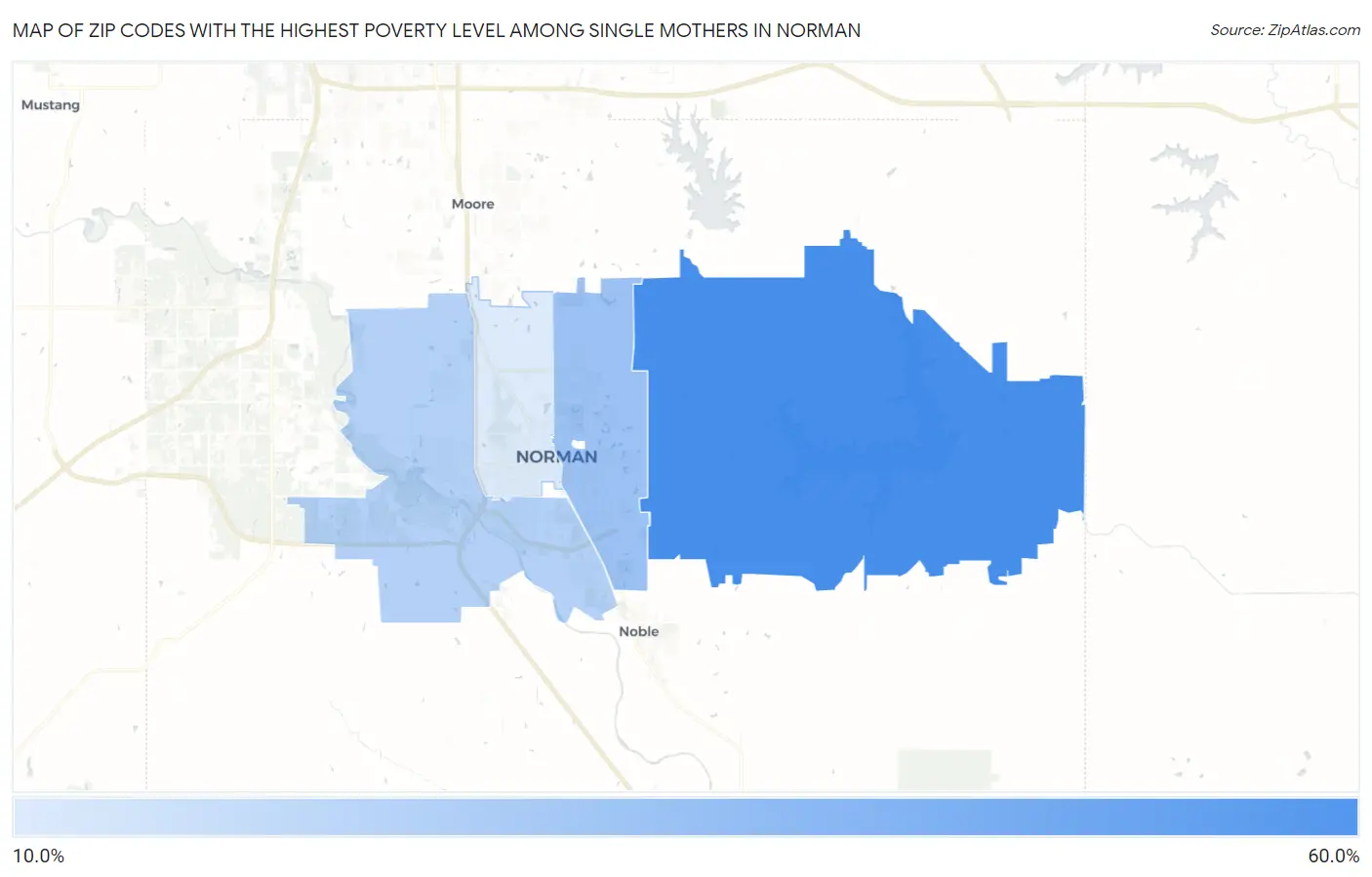 Zip Codes with the Highest Poverty Level Among Single Mothers in Norman Map