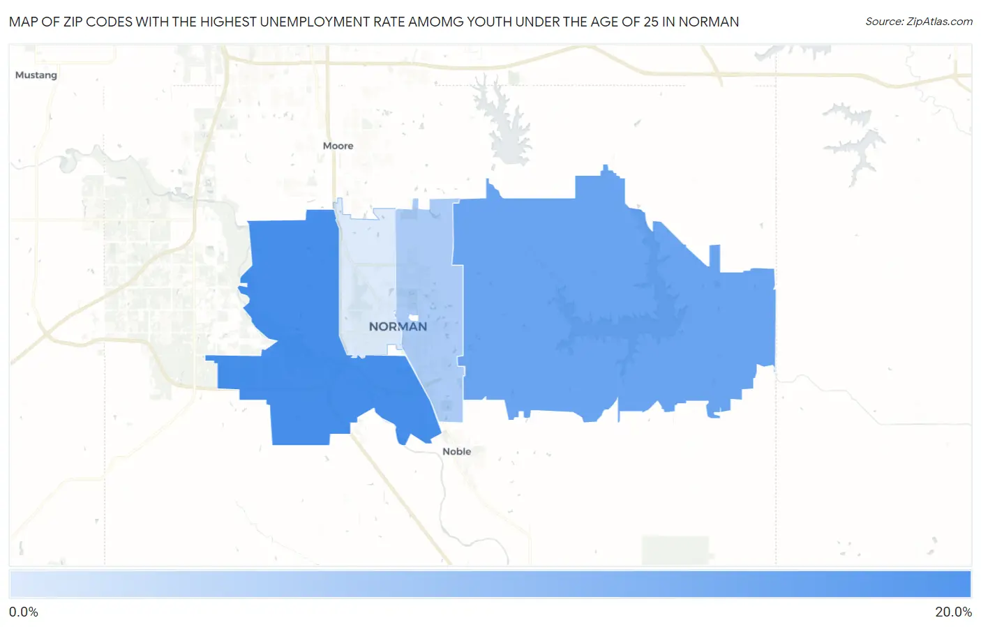Zip Codes with the Highest Unemployment Rate Amomg Youth Under the Age of 25 in Norman Map
