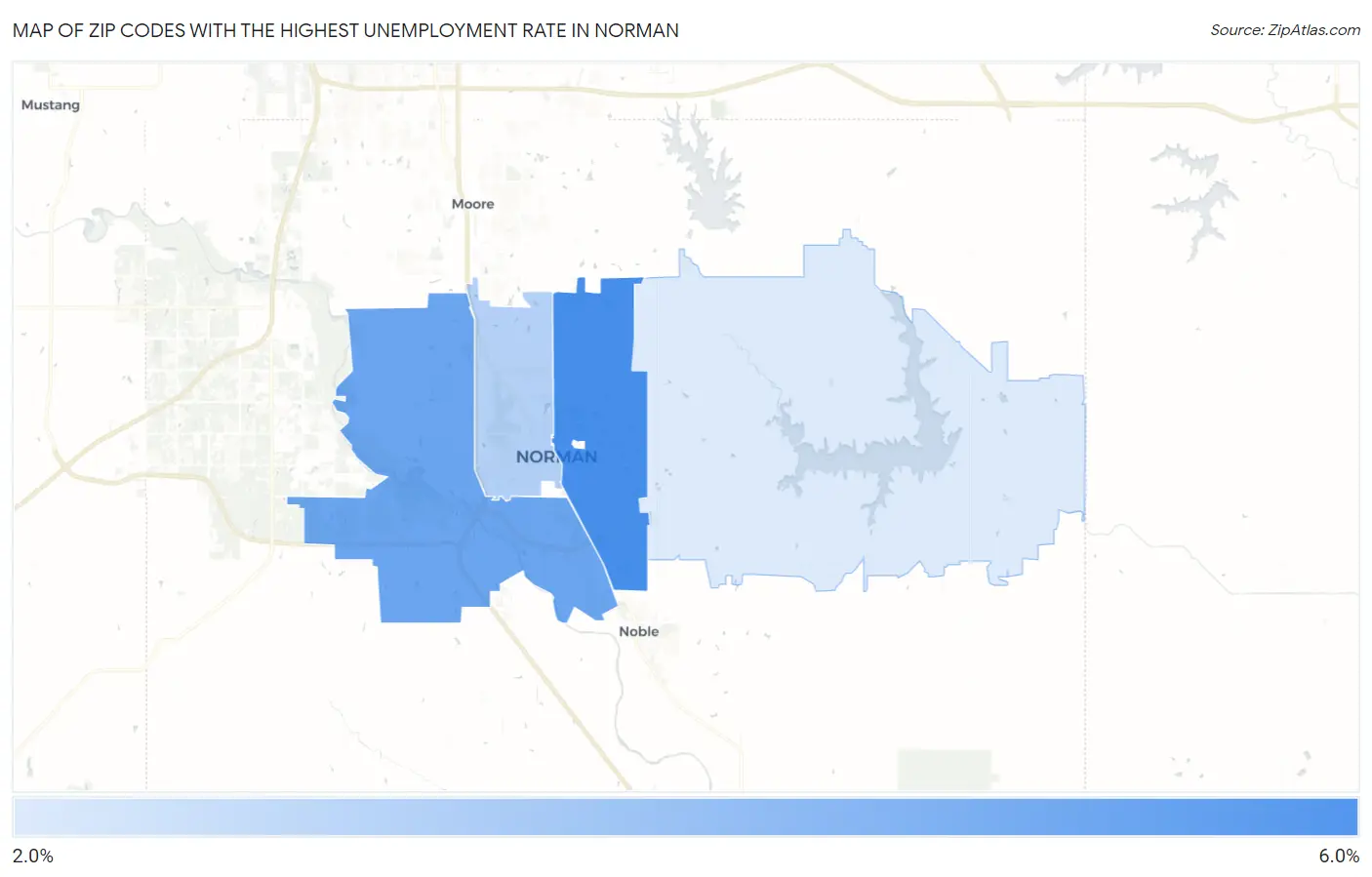 Zip Codes with the Highest Unemployment Rate in Norman Map