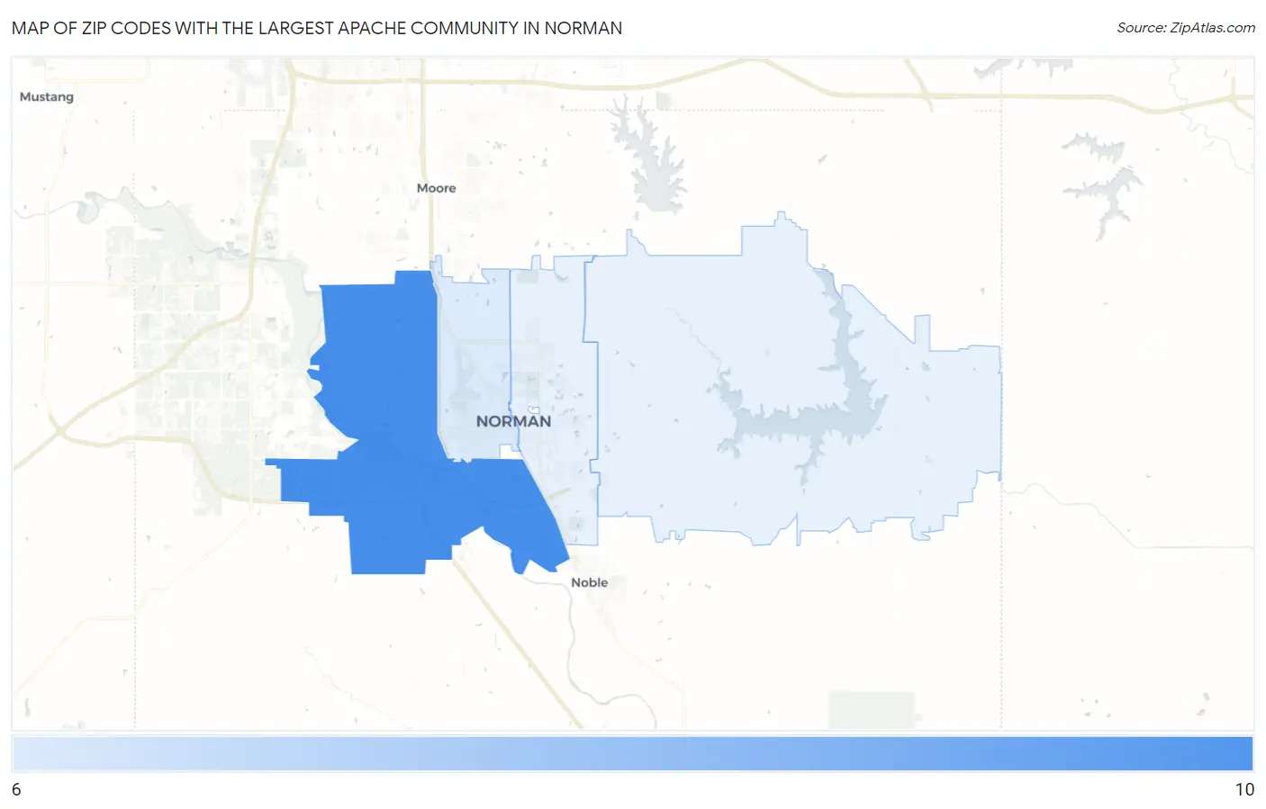 Zip Codes with the Largest Apache Community in Norman Map