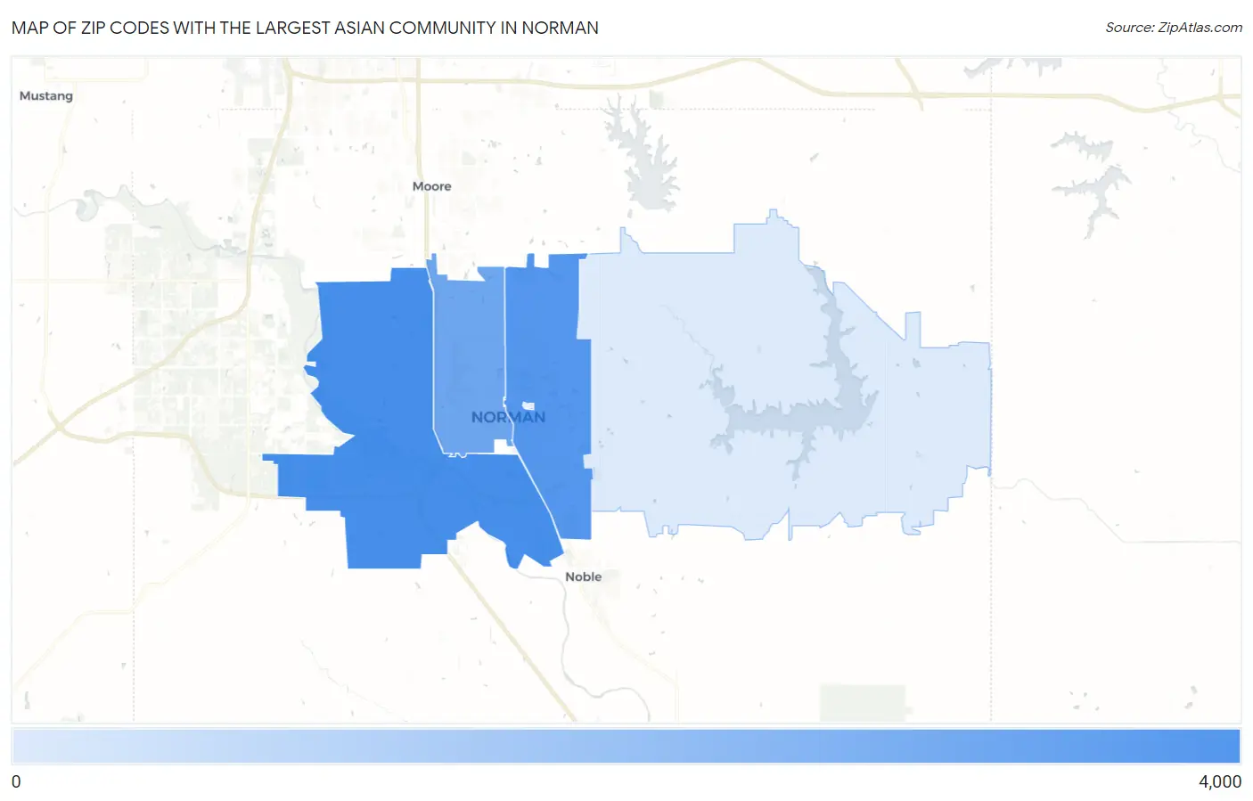 Zip Codes with the Largest Asian Community in Norman Map