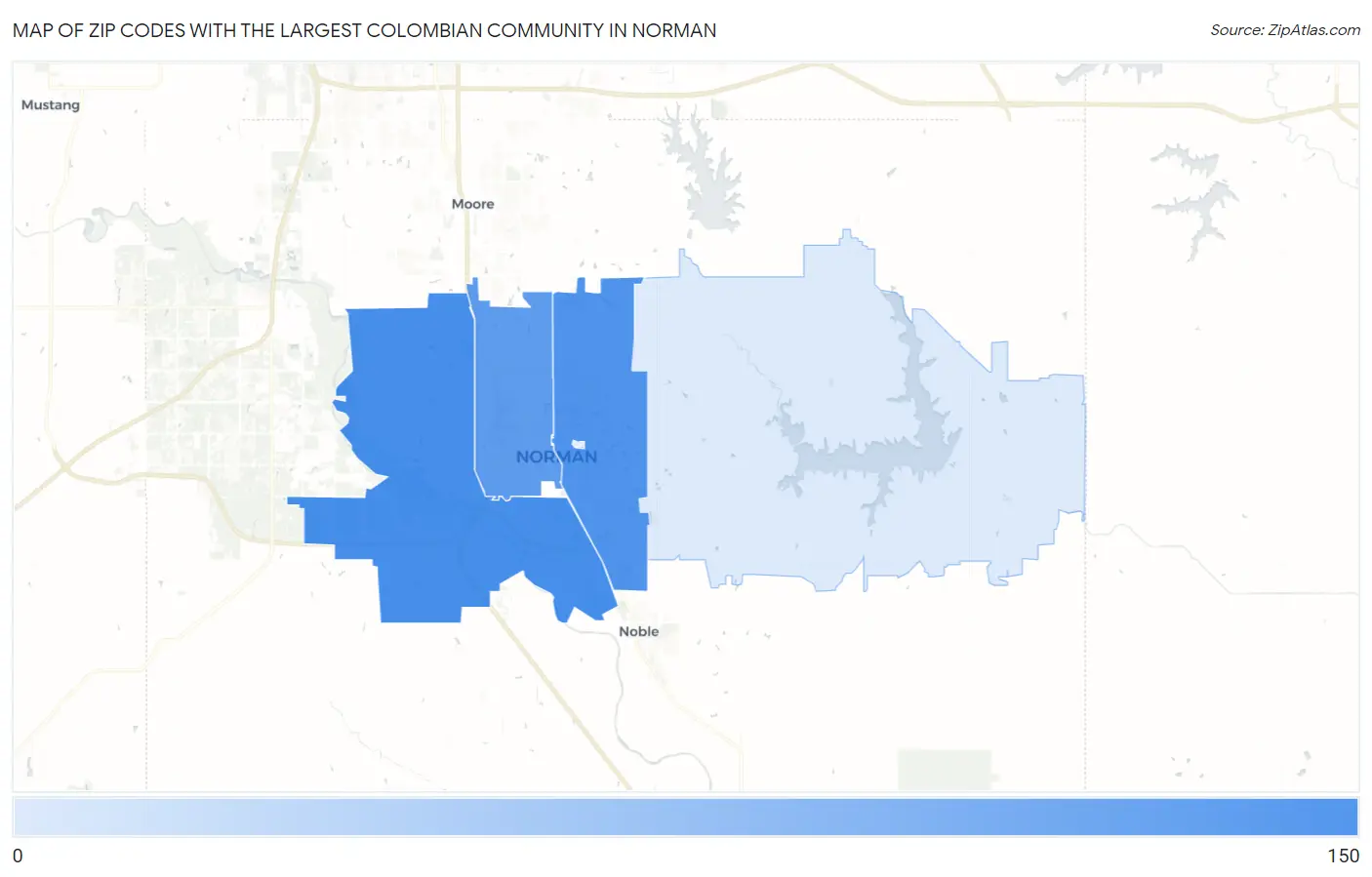 Zip Codes with the Largest Colombian Community in Norman Map