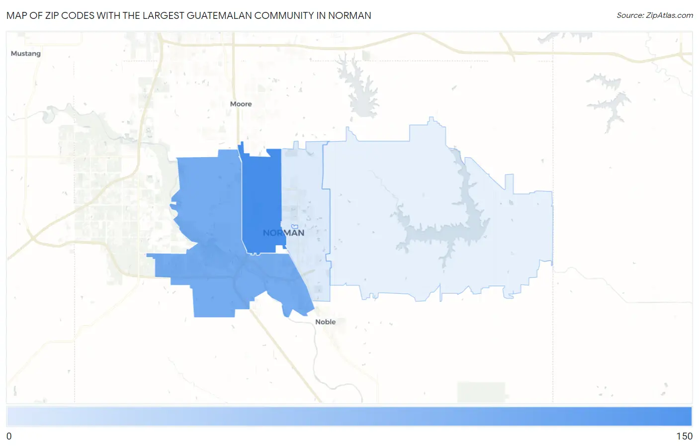 Zip Codes with the Largest Guatemalan Community in Norman Map