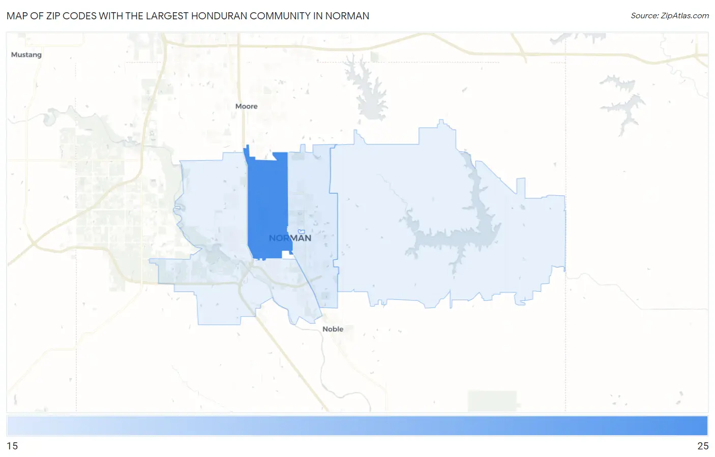Zip Codes with the Largest Honduran Community in Norman Map