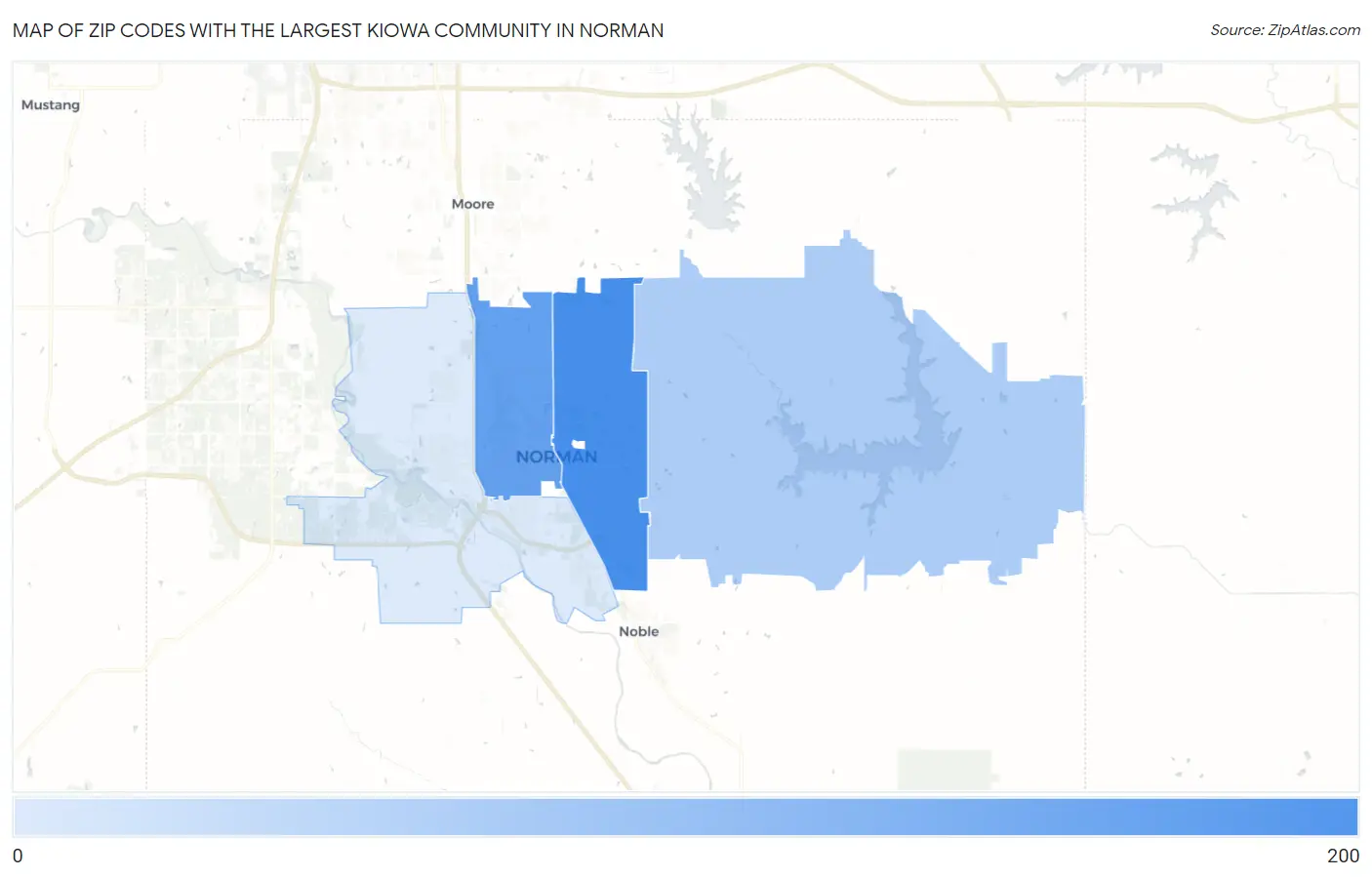 Zip Codes with the Largest Kiowa Community in Norman Map