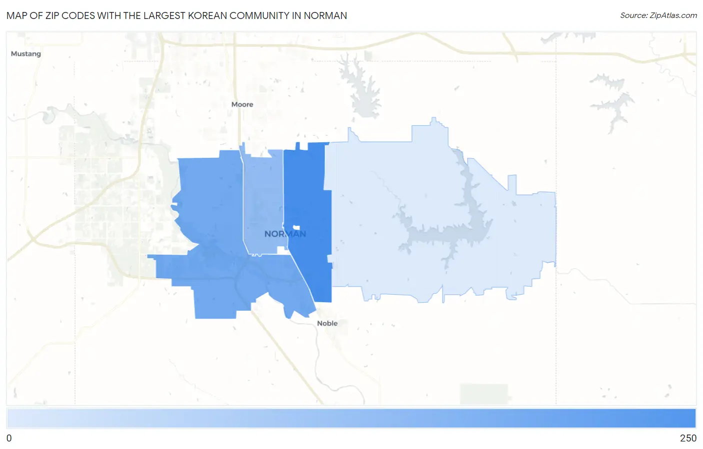 Zip Codes with the Largest Korean Community in Norman Map