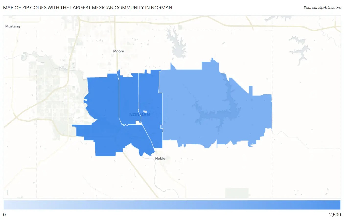 Zip Codes with the Largest Mexican Community in Norman Map