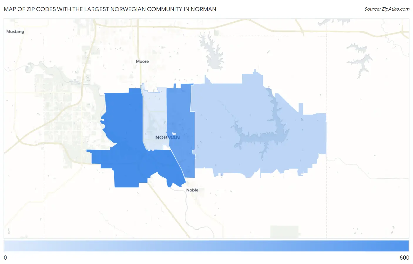Zip Codes with the Largest Norwegian Community in Norman Map