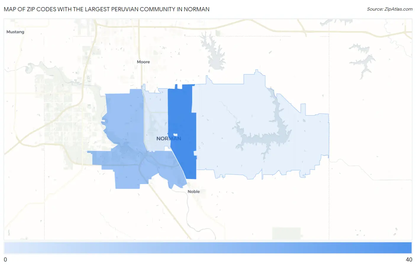 Zip Codes with the Largest Peruvian Community in Norman Map