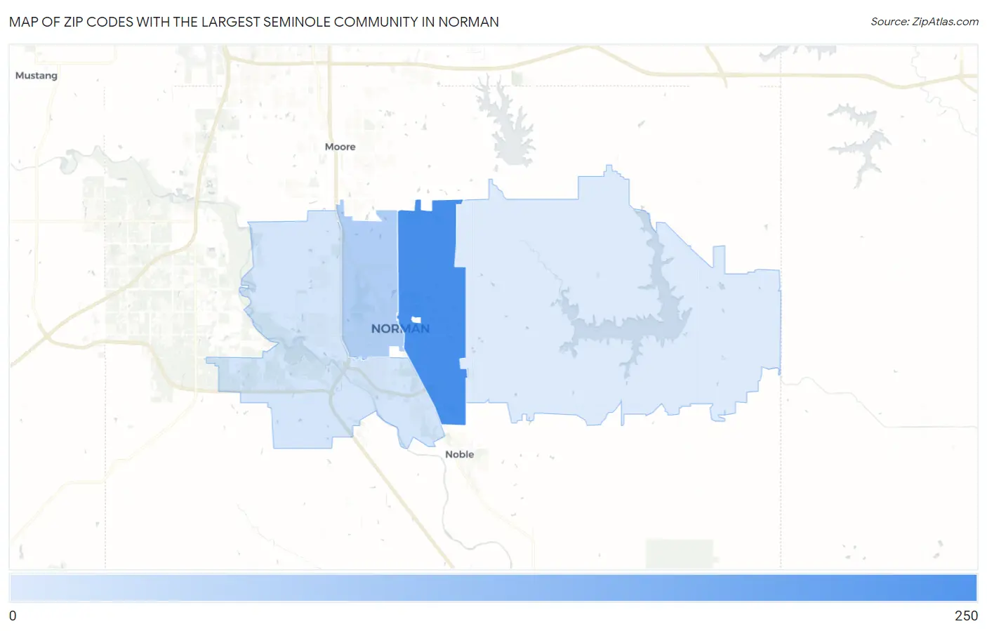 Zip Codes with the Largest Seminole Community in Norman Map
