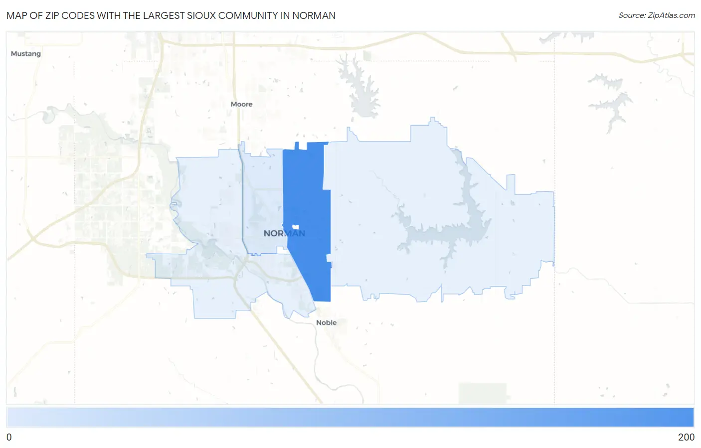 Zip Codes with the Largest Sioux Community in Norman Map