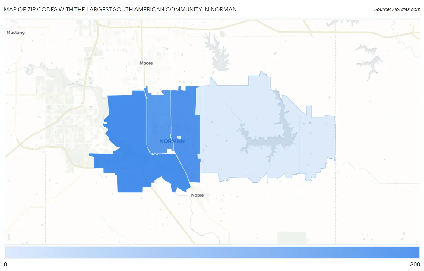 Zip Codes with the Largest South American Community in Norman Map