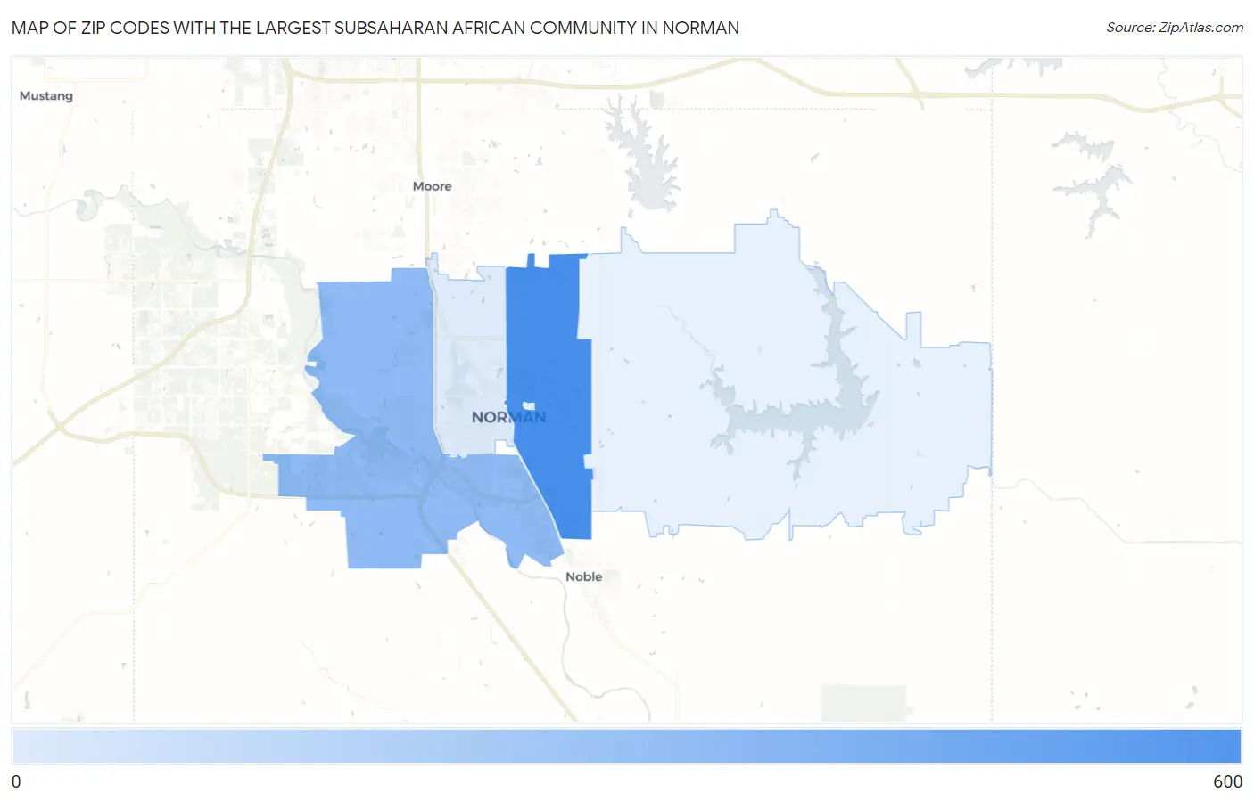 Zip Codes with the Largest Subsaharan African Community in Norman Map