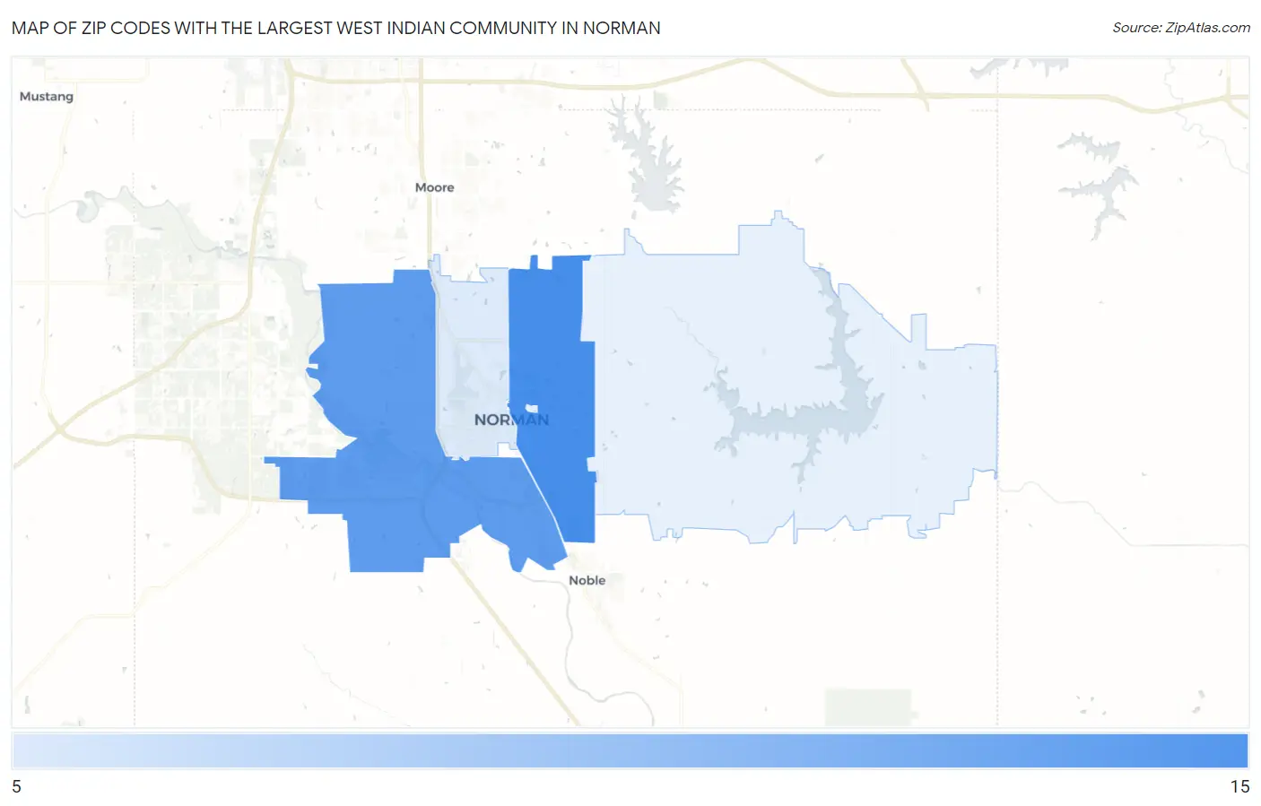 Zip Codes with the Largest West Indian Community in Norman Map