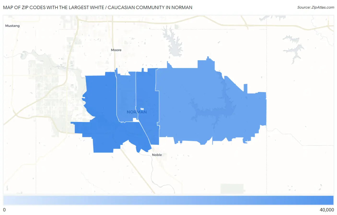 Zip Codes with the Largest White / Caucasian Community in Norman Map
