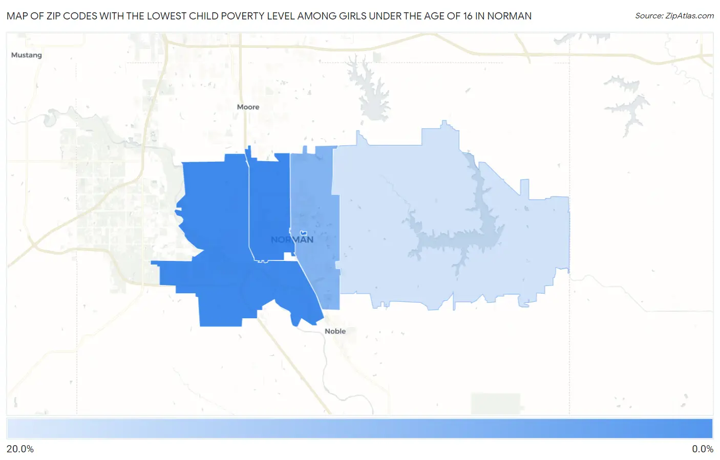 Zip Codes with the Lowest Child Poverty Level Among Girls Under the Age of 16 in Norman Map