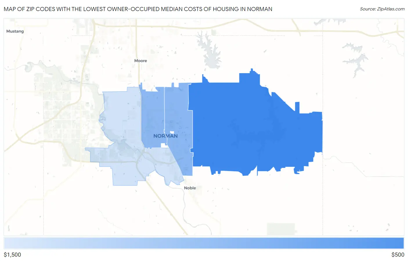 Zip Codes with the Lowest Owner-Occupied Median Costs of Housing in Norman Map