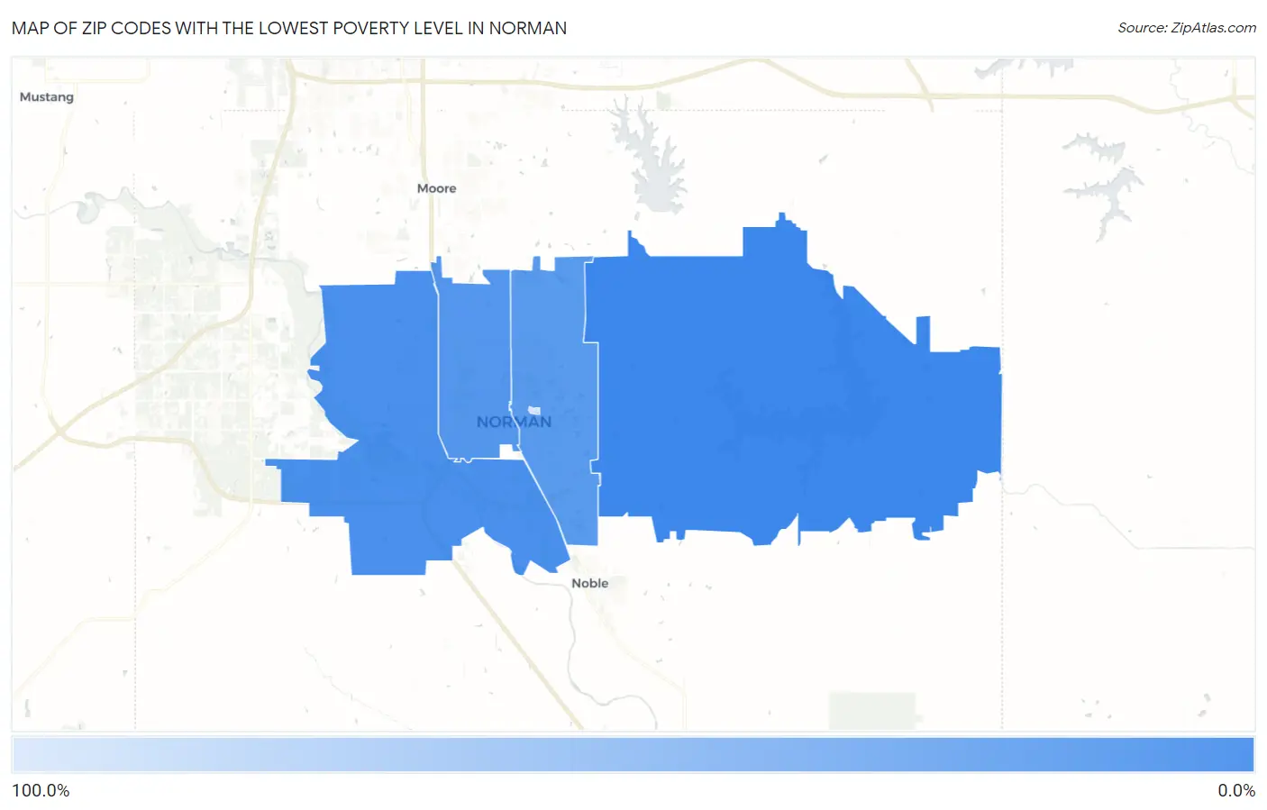 Zip Codes with the Lowest Poverty Level in Norman Map