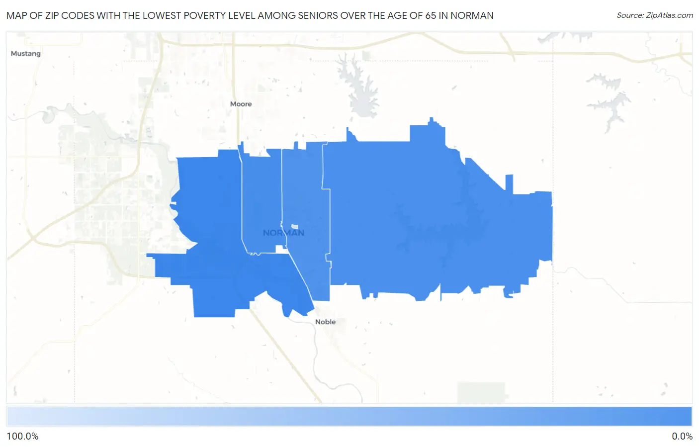 Zip Codes with the Lowest Poverty Level Among Seniors Over the Age of 65 in Norman Map