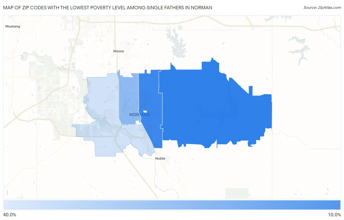 Zip Codes with the Lowest Poverty Level Among Single Fathers in Norman Map