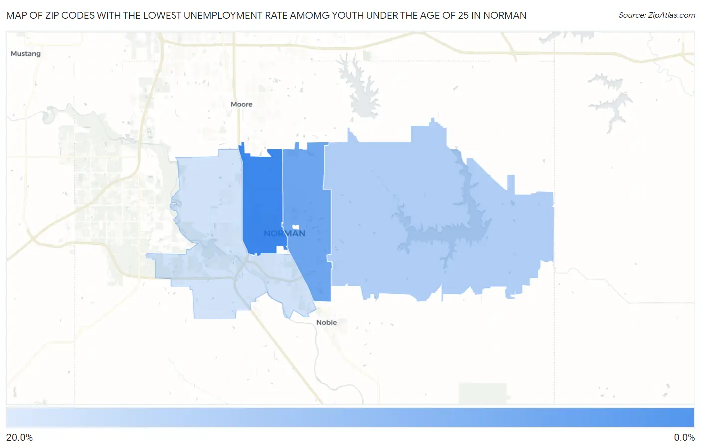 Zip Codes with the Lowest Unemployment Rate Amomg Youth Under the Age of 25 in Norman Map