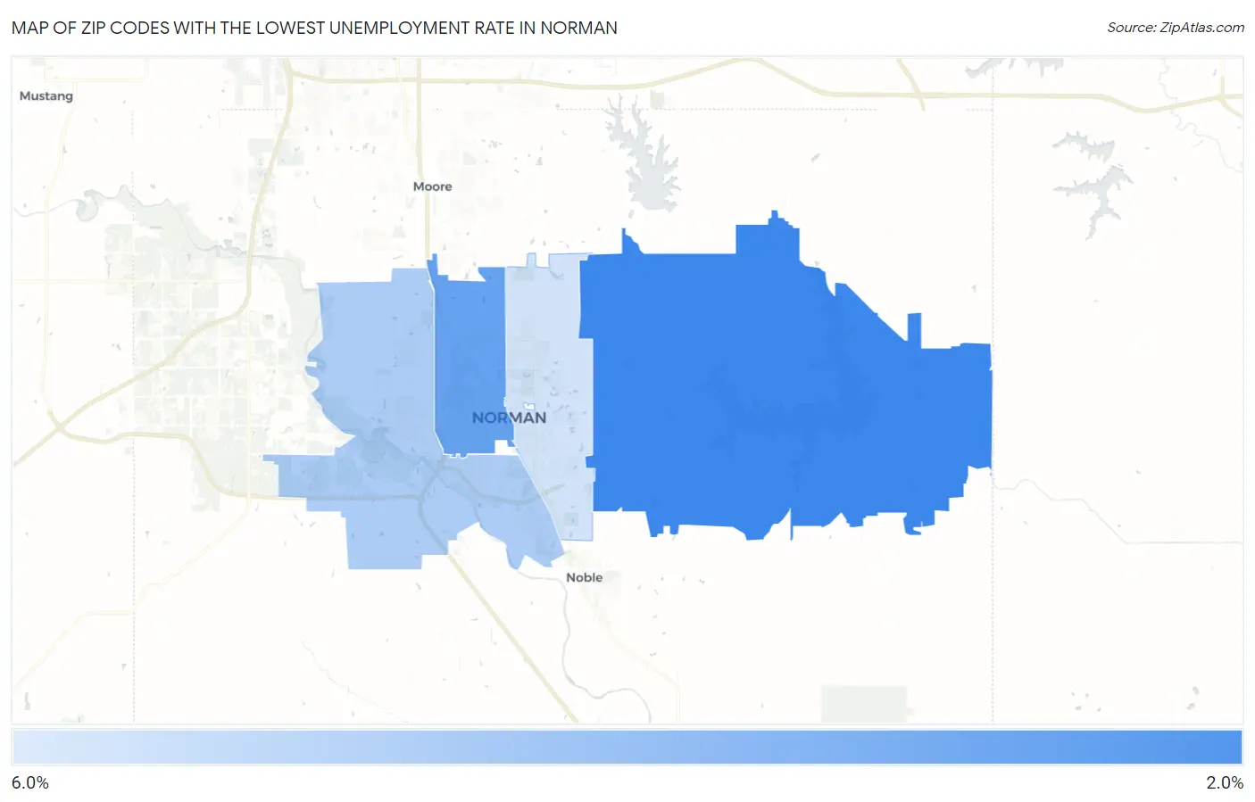 Zip Codes with the Lowest Unemployment Rate in Norman Map