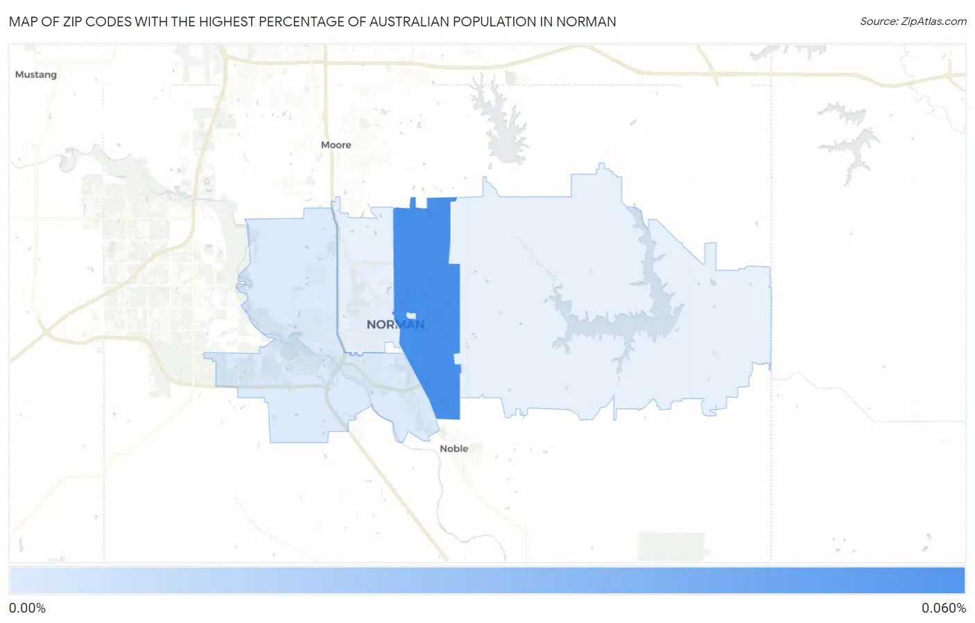 Zip Codes with the Highest Percentage of Australian Population in Norman Map