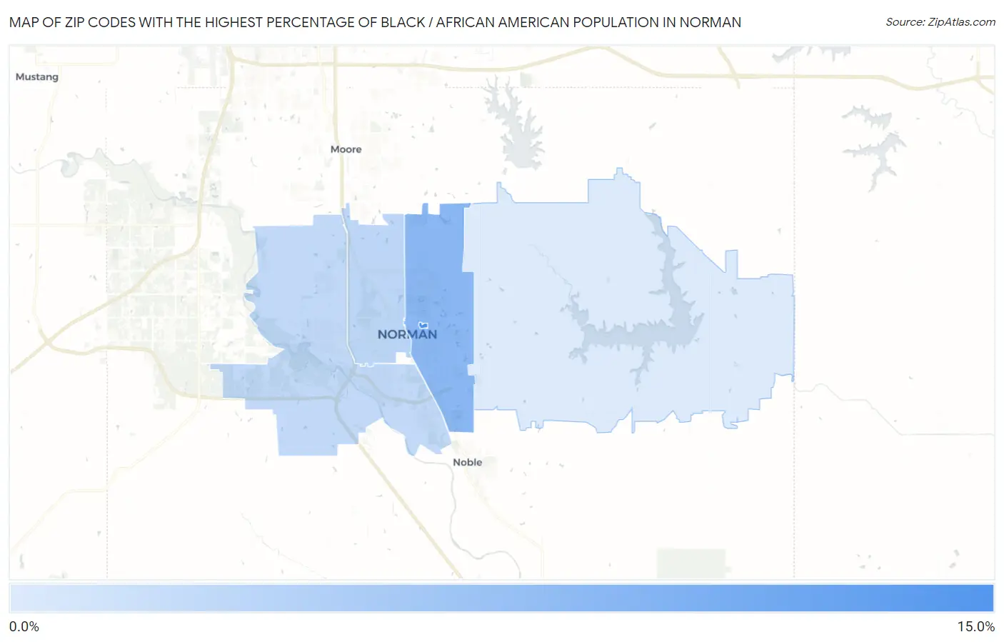 Zip Codes with the Highest Percentage of Black / African American Population in Norman Map