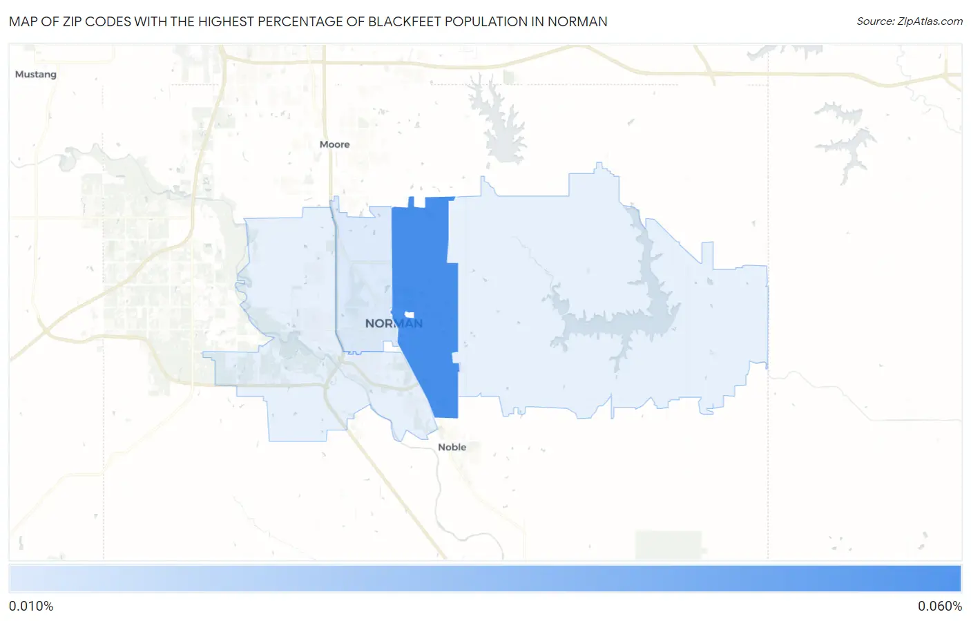 Zip Codes with the Highest Percentage of Blackfeet Population in Norman Map